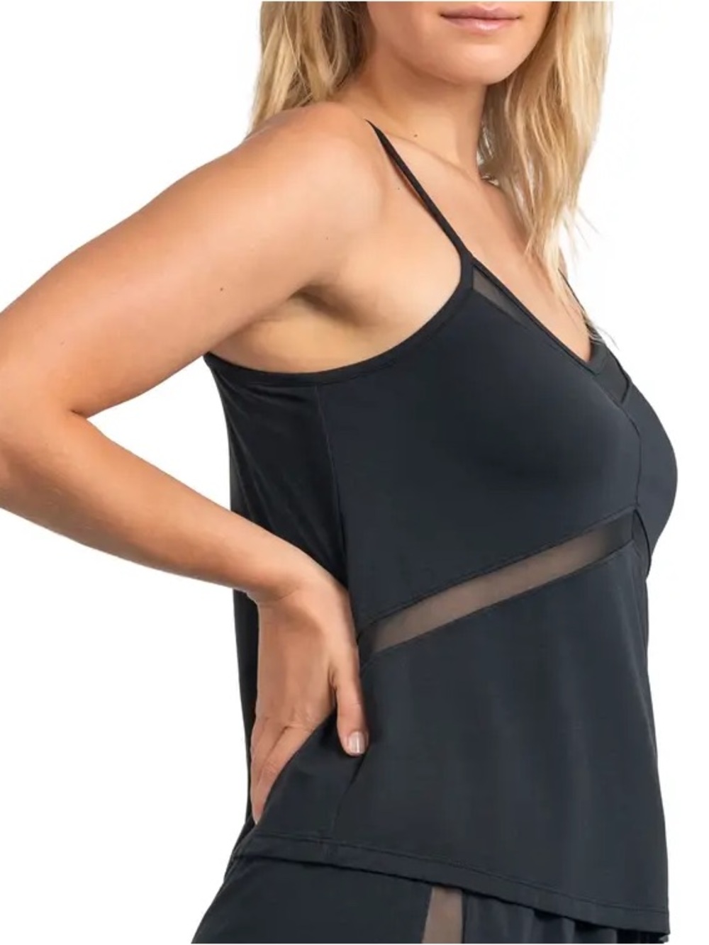 Black Mesh-Trim V-Neck Cami Tank Top - Women Intimates & Sleepwear